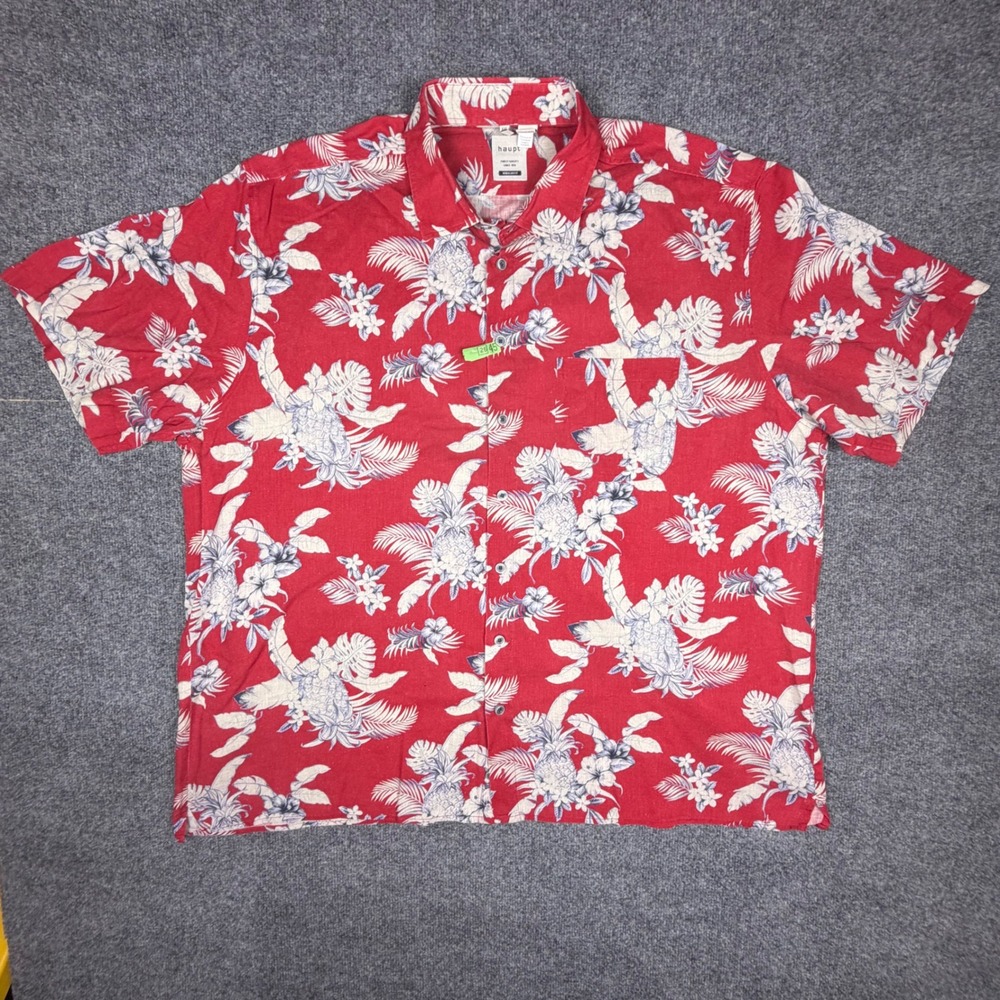 Haupt Germany Mens XXL Red Tropical Pineapple Floral Short Sleeve Button Shirt